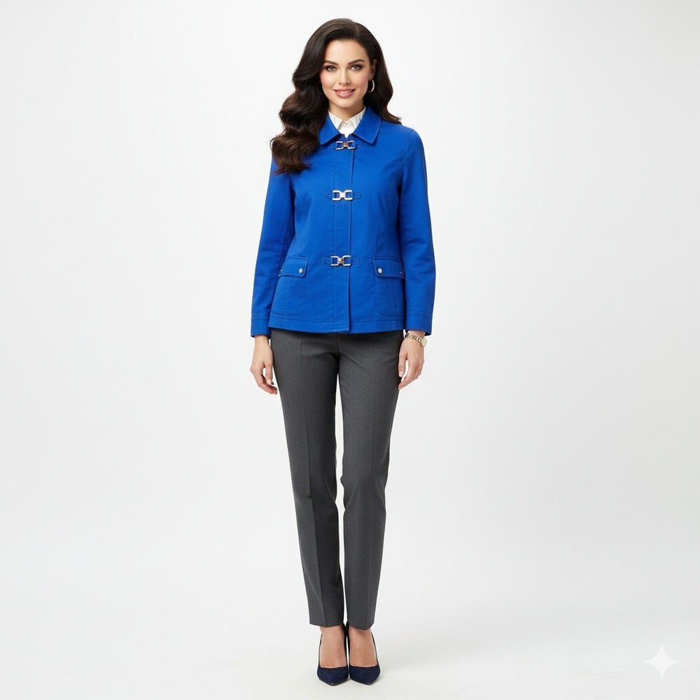 Jones New York Jacket Womens XL Blue Stretch‎ Moto Equestrian Structured Classic